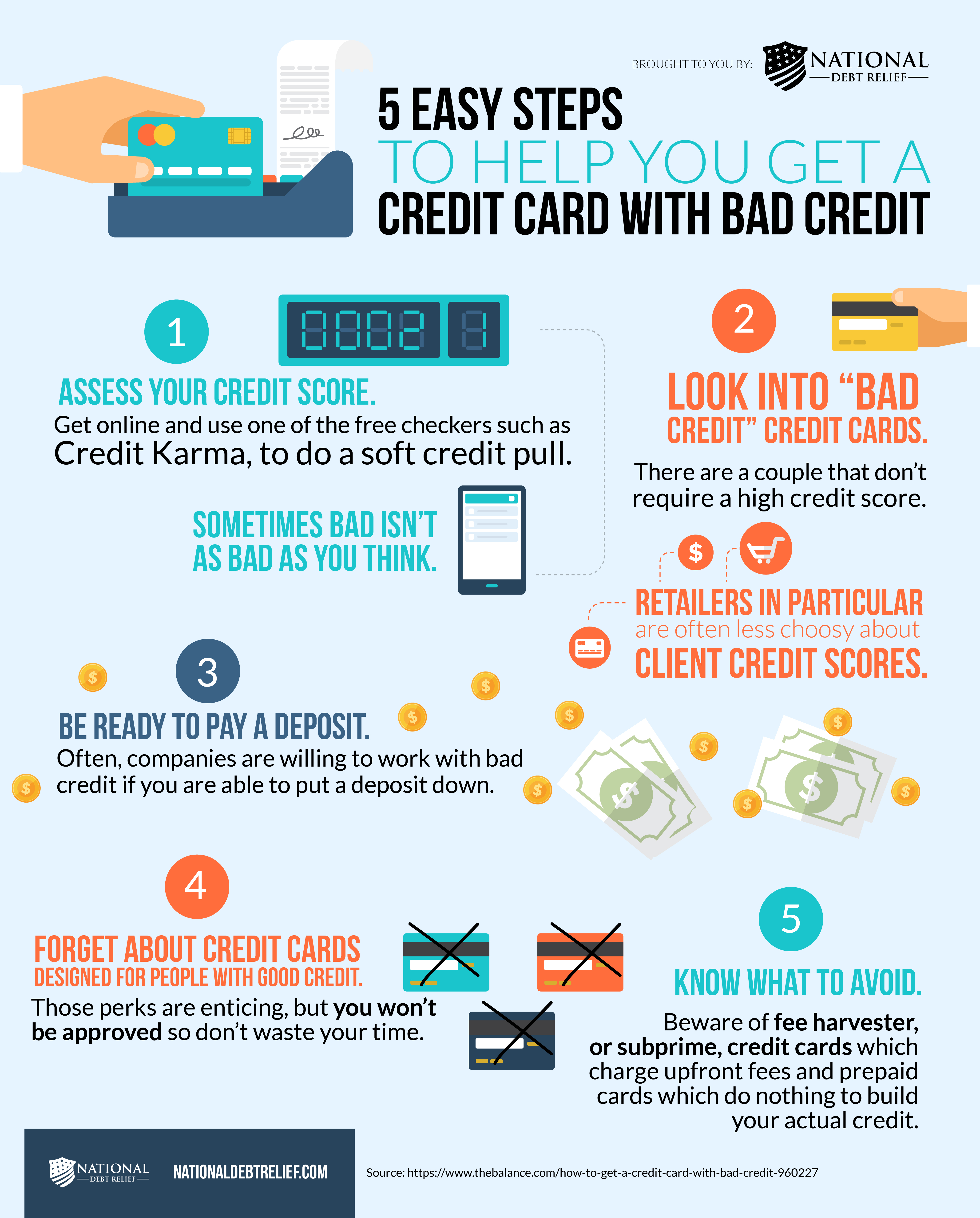  5 étapes pour obtenir une carte de crédit avec un mauvais crédit infographique 